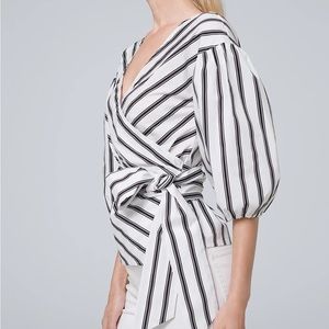 WHBM White and Black Striped Wrap Shirt. Size XXS